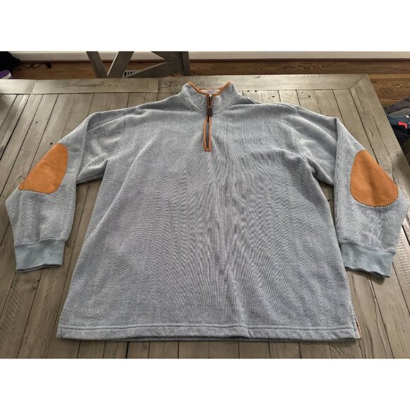 ORVIS Simoom 1/4 Zip Tweed Pullover Sweatshirt Sweater Leather Elbow Patch XL - Picture 2 of 4
